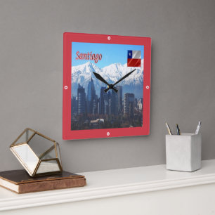 zCL018 SANTIAGO Skyline, America, Square Wall Clock