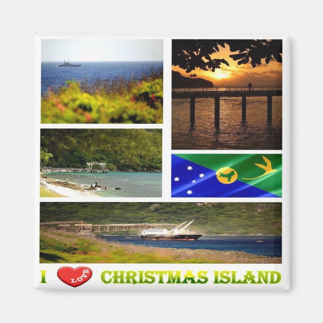 zCX003 CHRISTMAS ISLAND, I Love, Mosaic, Fridge Magnet (Front)
