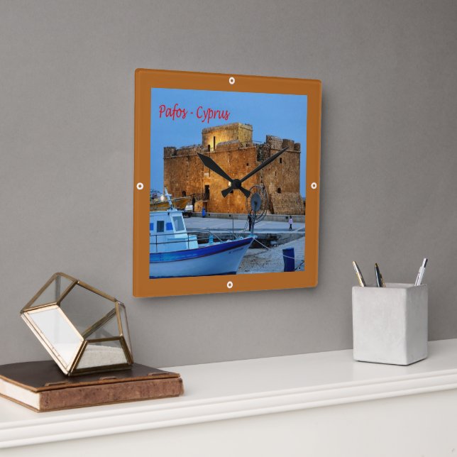 zCY013 PAFOS Byzantine Forte, Cyprus, Square Wall Clock (Office)
