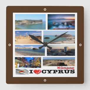 zCY029 I LOVE mosaic of CYPRUS, Square Wall Clock