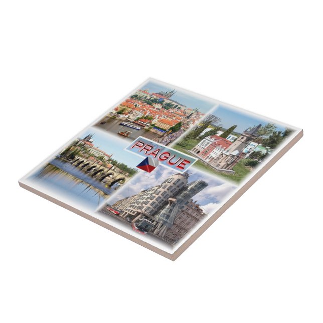 zCZ003 PRAGUE Castle Old Town Hall Charles Bridge  Ceramic Tile (Side)