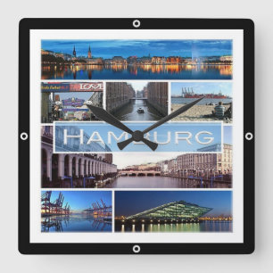 zDE003 mosaic of HAMBURG in Germany Europe, Square Wall Clock