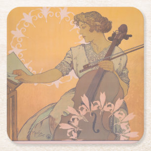 Zdenka Cerny poster by Alphonse Mucha  Square Paper Coaster