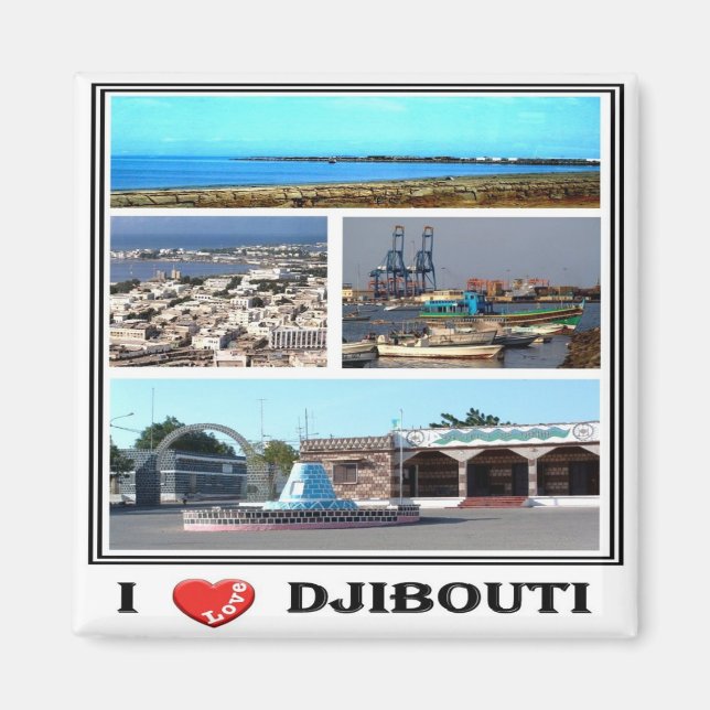zDJ007 DJIBOUTI I Love, Mosaic, Africa, Fridge Magnet (Front)
