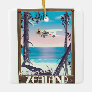 Zealand Denmark travel poster Ceramic Tree Decoration