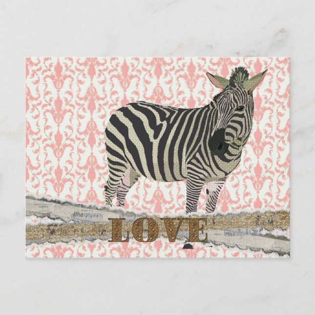 Zeb Gold & Pink Love Damask  Postcard (Front)