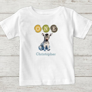 Zebra 1st Birthday one with name blue Baby T-Shirt