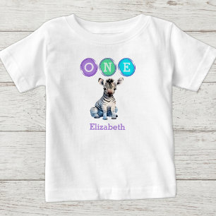 Zebra 1st Birthday one with name purple Baby T-Shirt