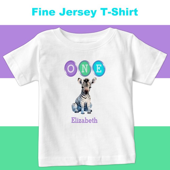 Zebra 1st Birthday one with name purple Baby T-Shirt (Creator Uploaded)