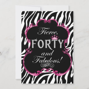 Zebra 40 and Fabulous Bling Birthday Invitation