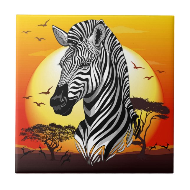 Zebra African Savanna Wild Animal Ceramic Tile (Front)