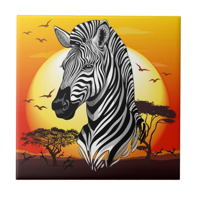 Zebra African Savanna Wild Animal Ceramic Tile (Front)