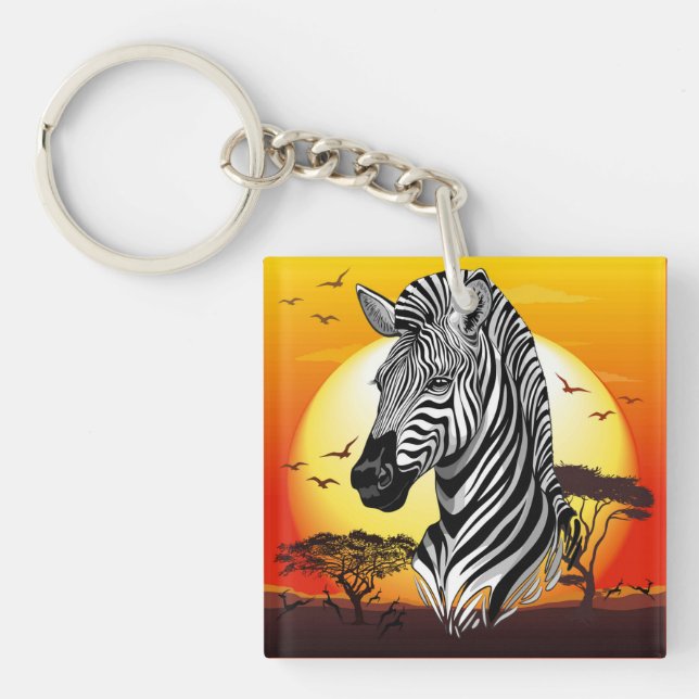 Zebra African Savanna Wild Animal Key Ring (Front)