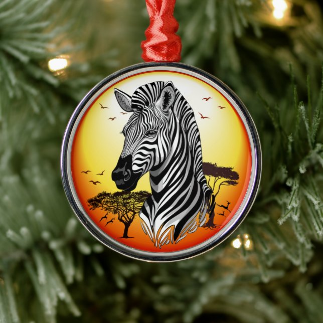 Zebra African Savanna Wild Animal Metal Ornament (Tree)