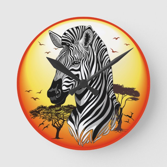 Zebra African Savanna Wild Animal Round Clock (Front)