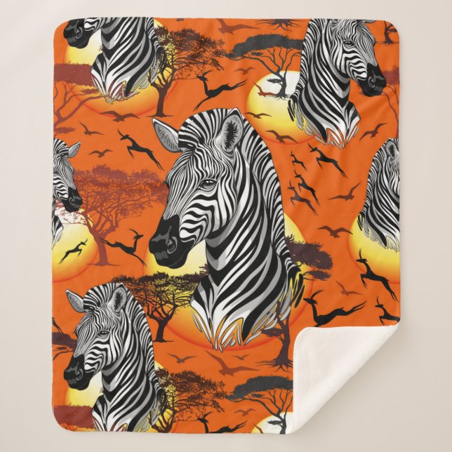 Zebra African Savanna Wild Animal Sherpa Blanket (Front)