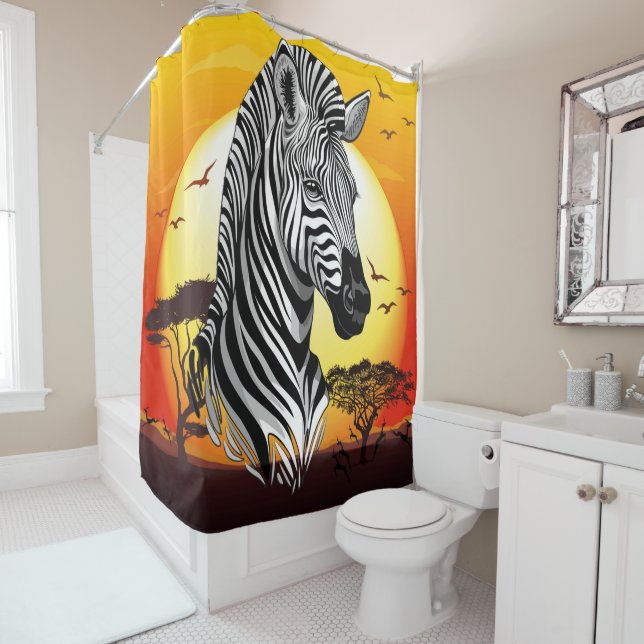 Zebra African Savanna Wild Animal Shower Curtain (In Situ)