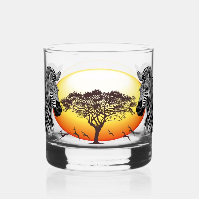 Zebra African Savanna Wild Animal Whiskey Glass (Front)