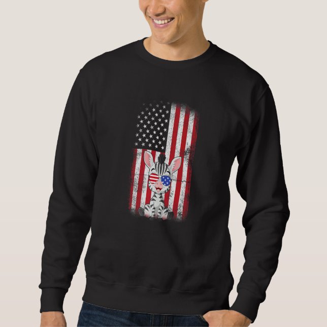Zebra American Flag Boys Girls Men Women Fourth Of Sweatshirt (Front)