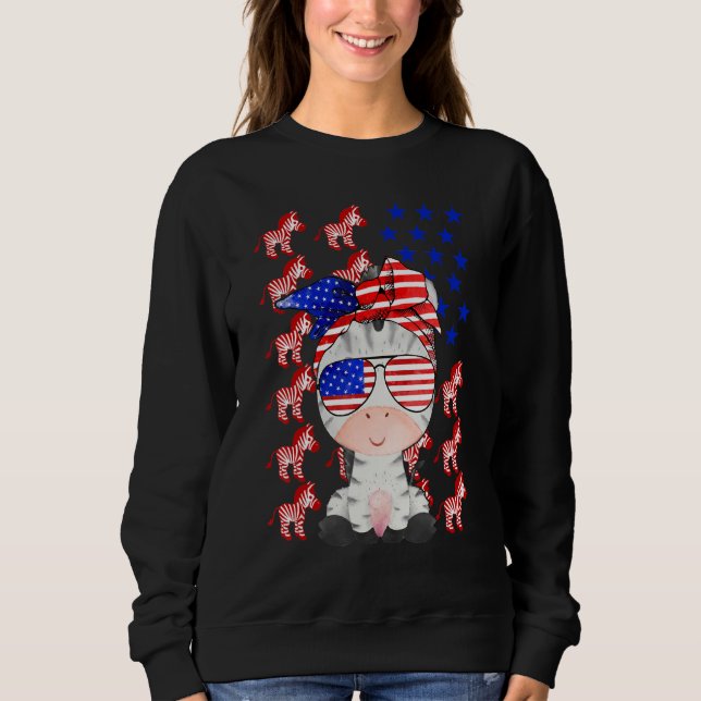 Zebra American Flag Zebra  Patriotic 4th Of July Sweatshirt (Front)