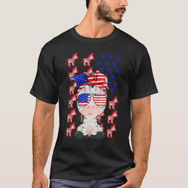 Zebra American Flag Zebra  Patriotic 4th Of July T-Shirt (Front)