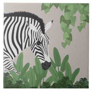 Zebra amongst Leaves Ceramic Tile