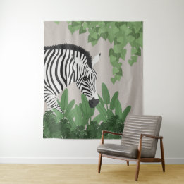 Zebra amongst Leaves Tapestry