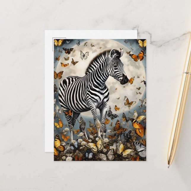 Zebra and Butterflies Postcard (Front/Back In Situ)