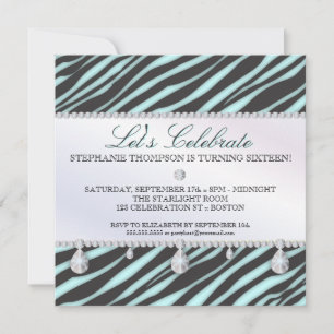 Zebra and Diamonds Sweet 16 Elegance Invitation