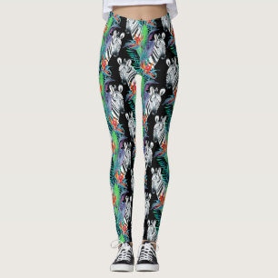 Zebra And Exotic Flowers Pattern 2 Leggings