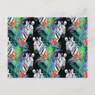 Zebra And Exotic Flowers Pattern 2 Postcard