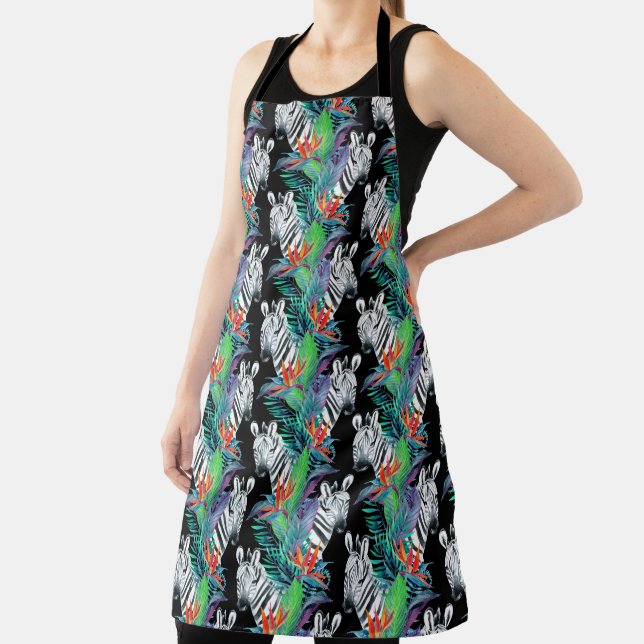 Zebra And Exotic Flowers Pattern Apron (Insitu)