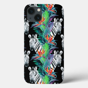 Zebra And Exotic Flowers Pattern iPhone 13 Case
