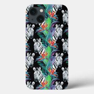 Zebra And Exotic Flowers Pattern iPhone 13 Case