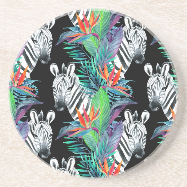 Zebra And Exotic Flowers Pattern Coaster (Front)
