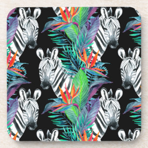 Zebra And Exotic Flowers Pattern Coaster