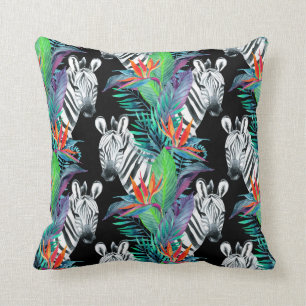 Zebra And Exotic Flowers Pattern Cushion