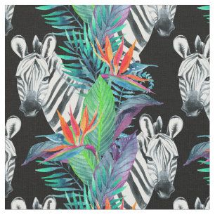 Zebra And Exotic Flowers Pattern Fabric