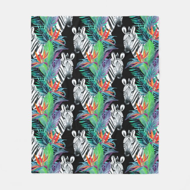 Zebra And Exotic Flowers Pattern Fleece Blanket (Front)