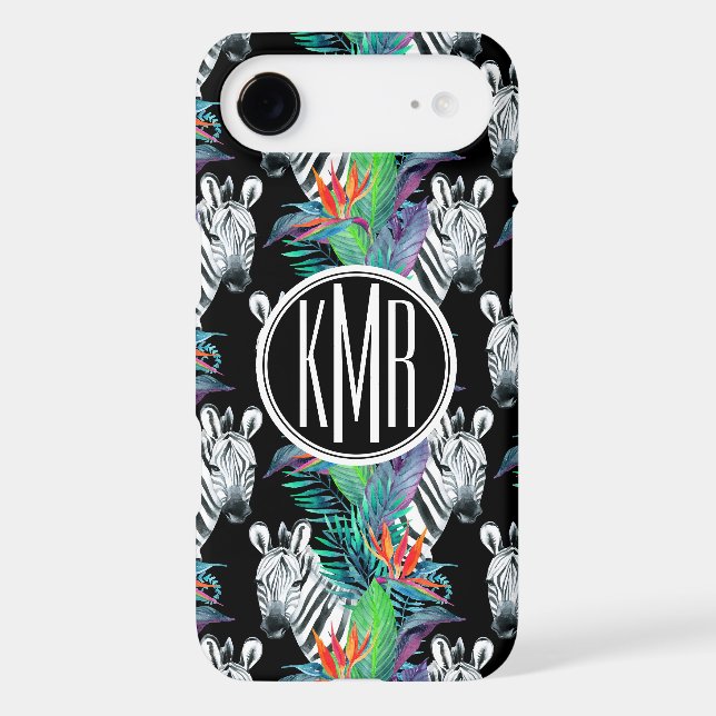 Zebra And Exotic Flowers Pattern | Monogram Case-Mate iPhone Case (Back)