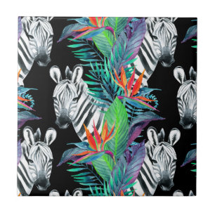 Zebra And Exotic Flowers Pattern Tile