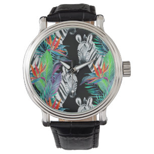 Zebra And Exotic Flowers Pattern Watch