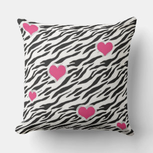 Zebra and Hearts Pattern Throw Pillow
