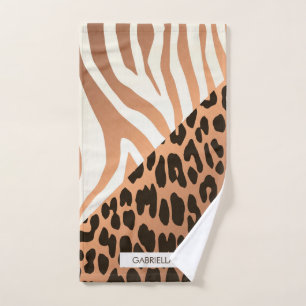 Zebra and Leopard Print Bath Towel Set