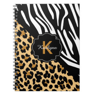 Zebra and Leopard Print Custom Monogram Notebook