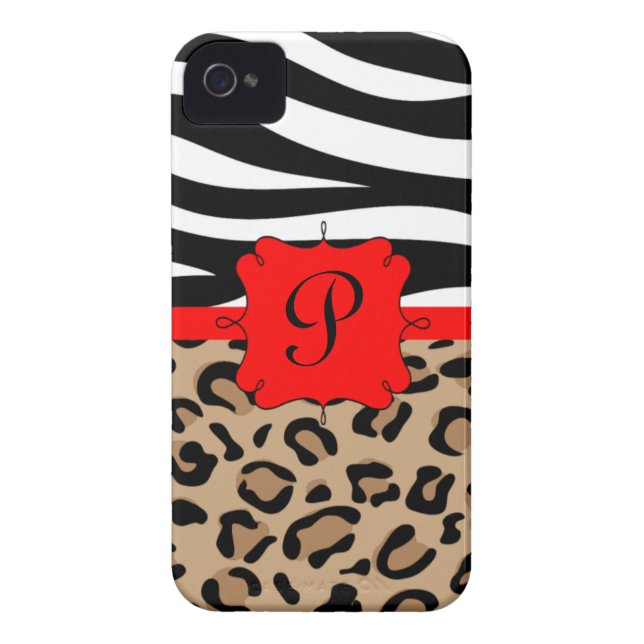 Zebra and Leopard Print Personalised Monogram Case-Mate iPhone Case (Back)