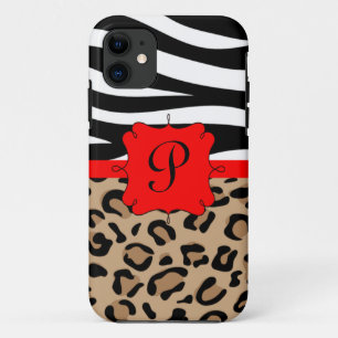 Zebra and Leopard Print Personalised Monogram iPhone 11 Case