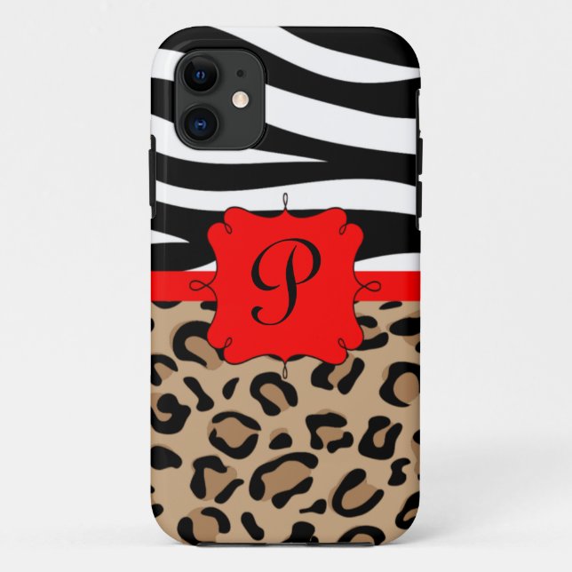 Zebra and Leopard Print Personalised Monogram Case-Mate iPhone Case (Back)