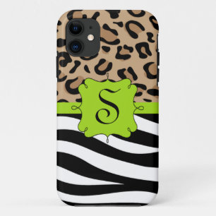 Zebra and Leopard Print Personalised Monogram iPhone 11 Case