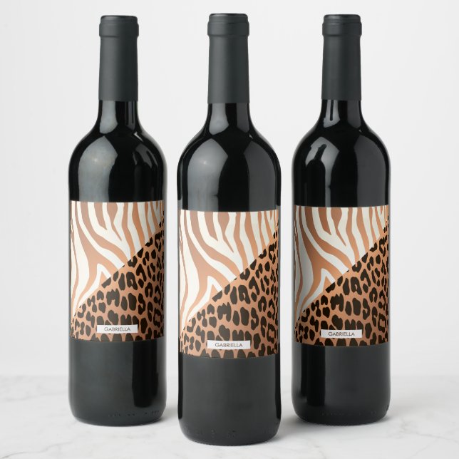 Zebra and Leopard Print Wine Label (Bottles)
